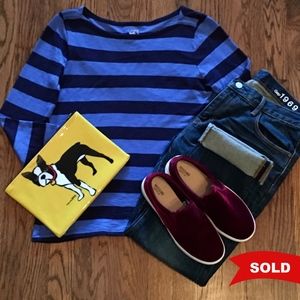 SOLD J. Crew Blue Striped Boatneck Tee SOLD